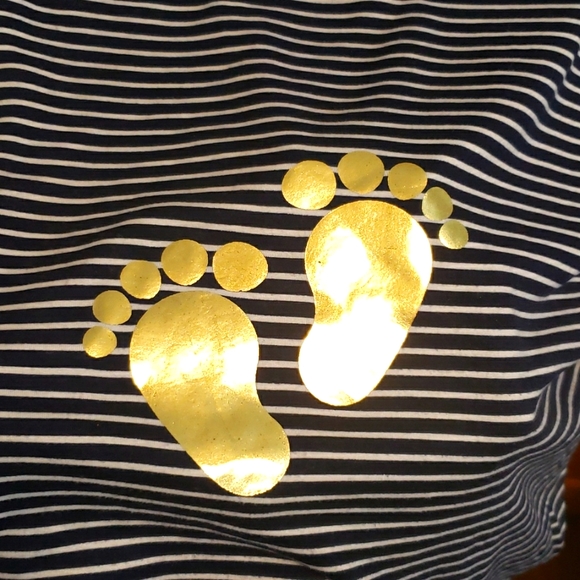 Violet & Ruby Long Sleeve Navy & Gold Striped Maternity Tee w/ "Blessed" Graphic - Picture 3 of 5